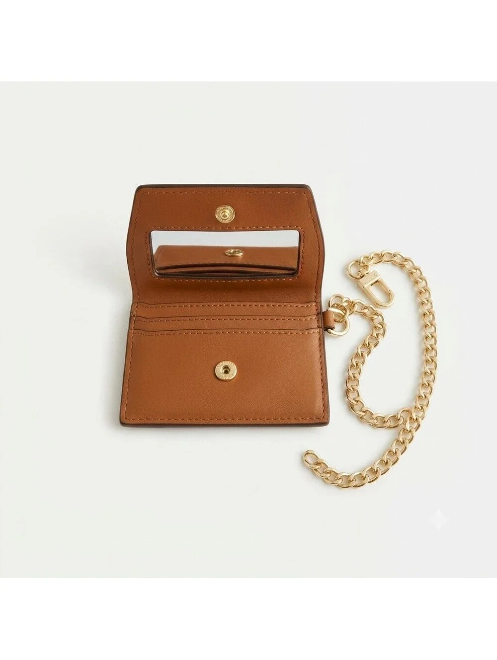 Steve Madden Brown Leather Mini Wallet with Gold Chain and Mirror